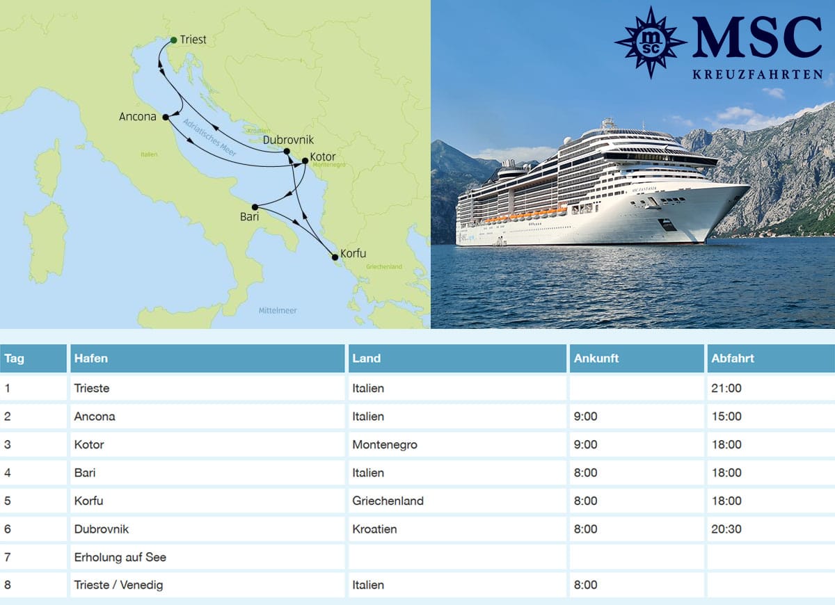 MSC Cruise, Route, Mediterranean, Adriatic Sea