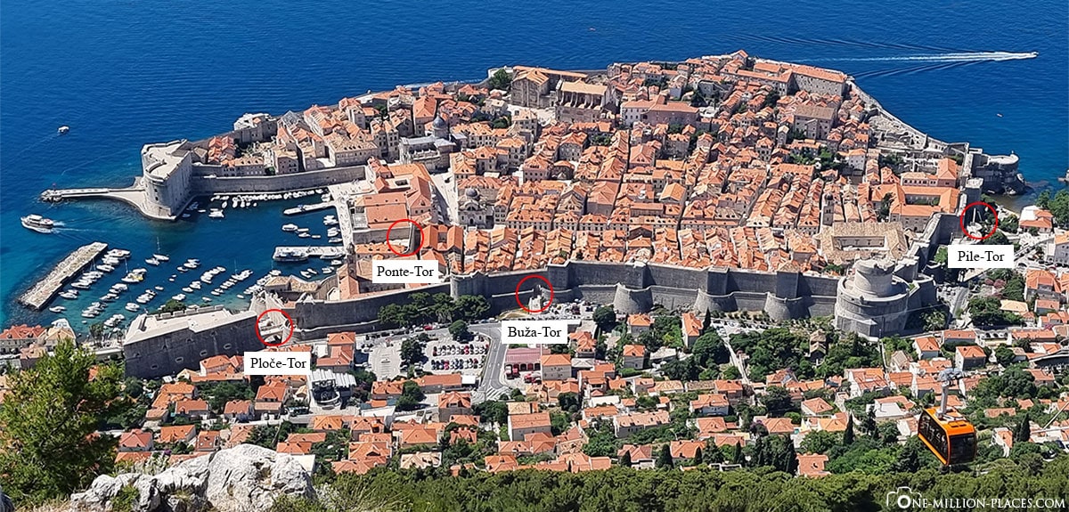 Dubrovnik, city gates, map, Croatia, plan