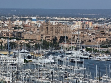 View of the Cathedral & the port in Palma