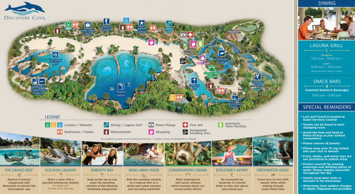 Eine Karte von Discovery Cove in Orlando
