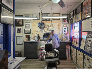 Angel Delgadillo's barbershop in Seligman