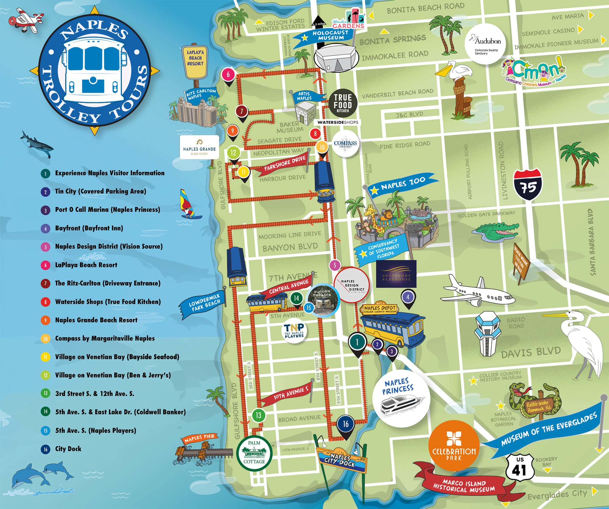 Naples Trolle Tours: Route and stops, plan, map